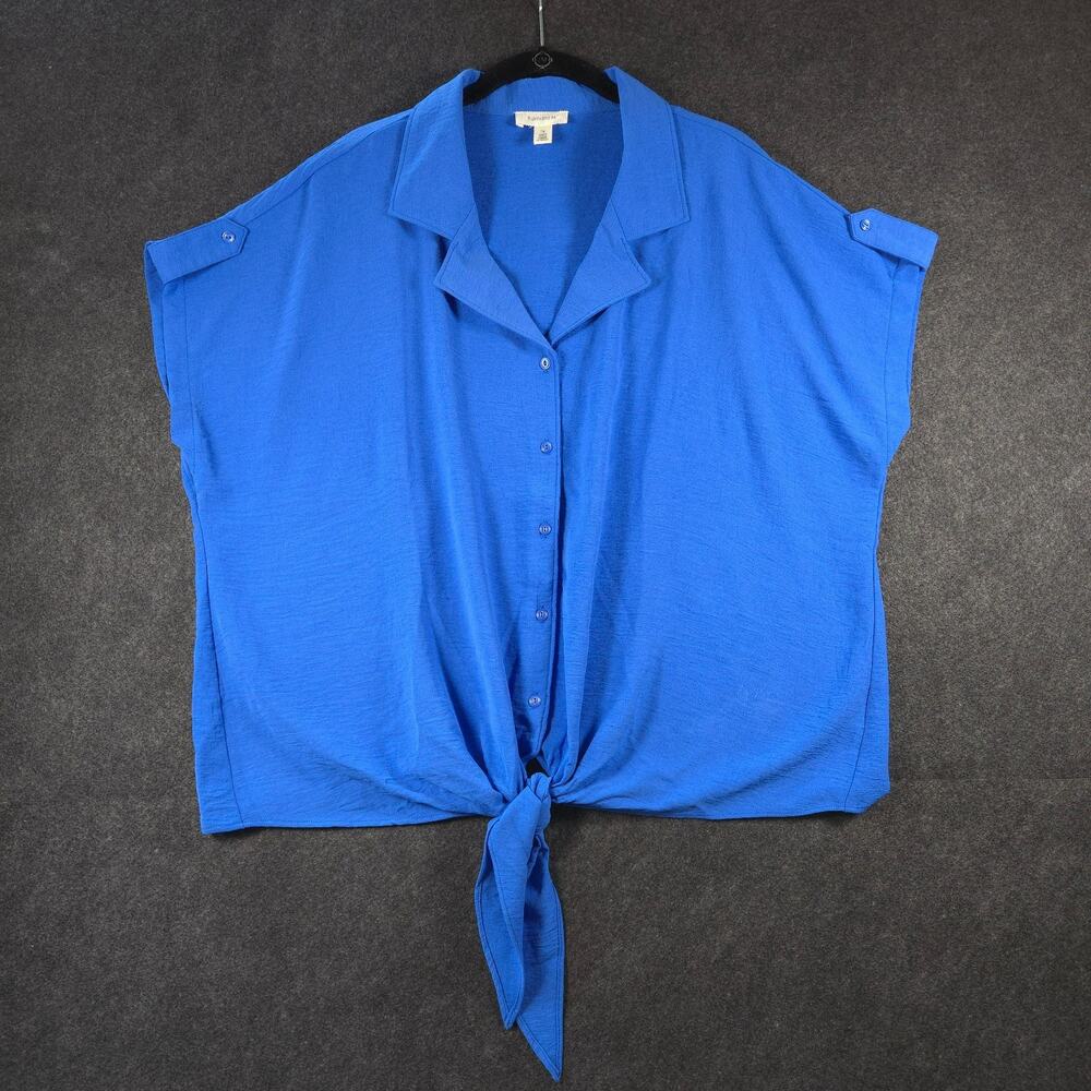 Tamara H Blouse Femme Size 1X Tie Front Tabbed Cap Sleeve NWOT Casual Easy Care